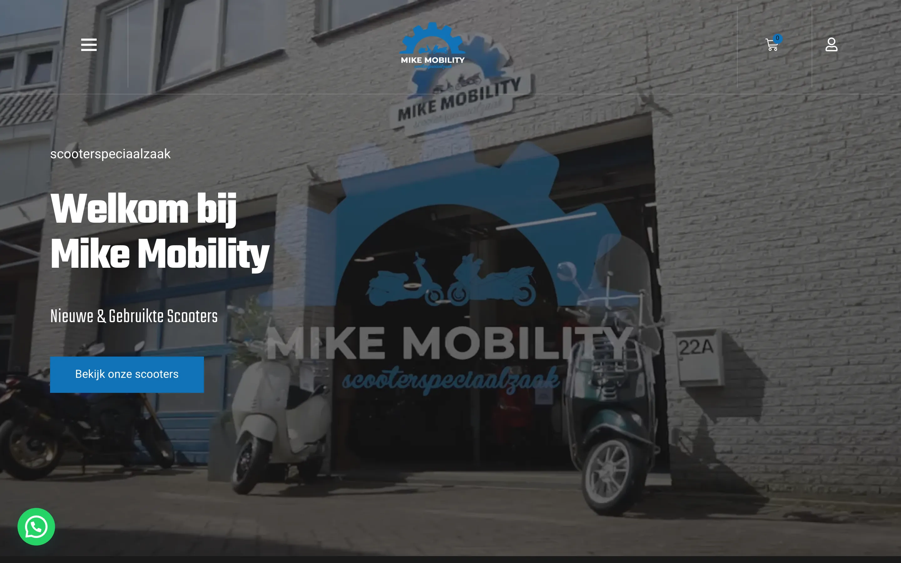 De Mike Mobility-website op desktop, ontworpen en gebouwd door RVD Webdesign