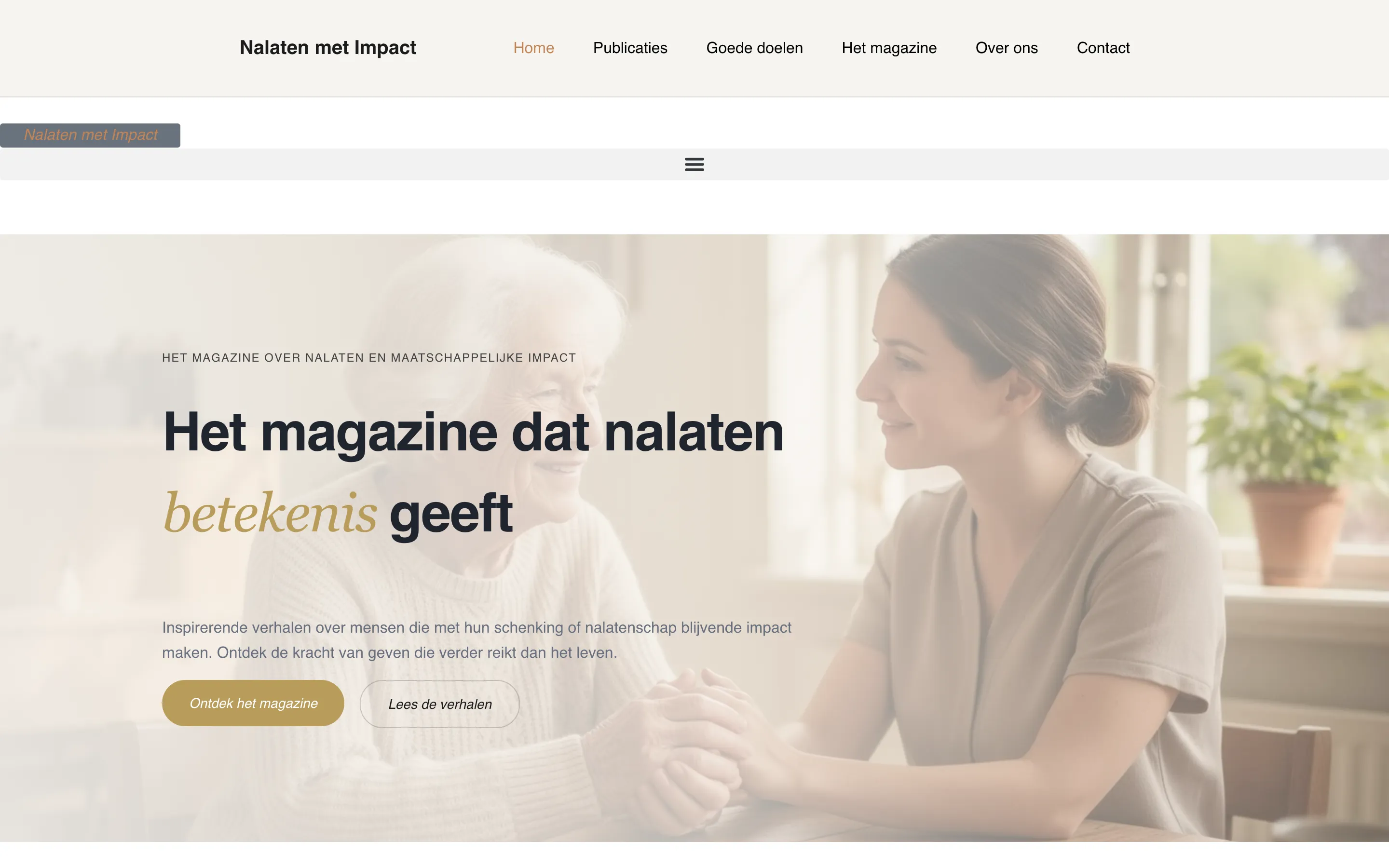 De website die RVD Webdesign maakte voor Nalaten met Impact