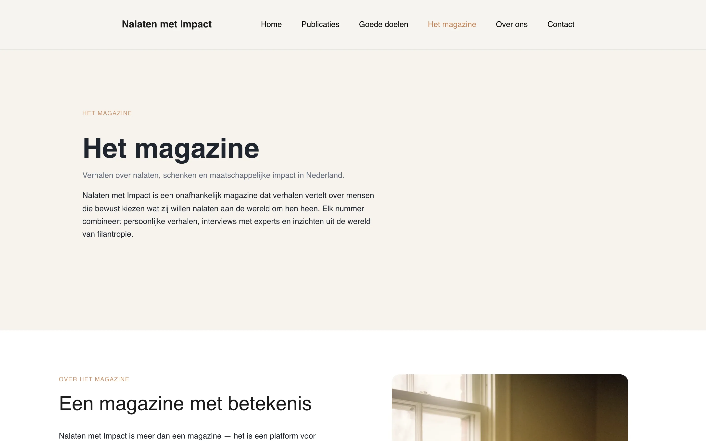 De magazinepagina van Nalaten met Impact met de verhalen naast elkaar