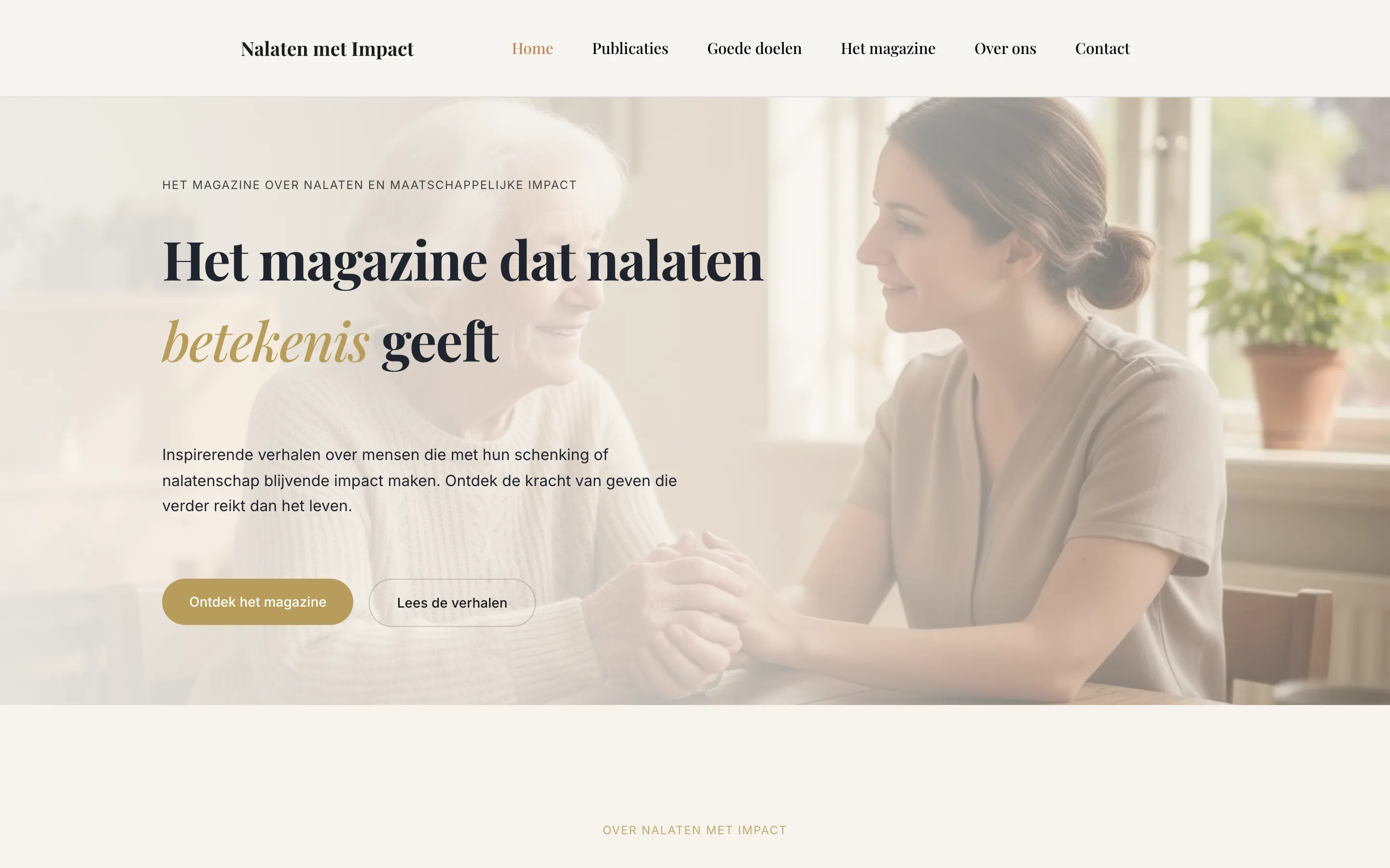 Screenshot van de website van Nalaten met Impact