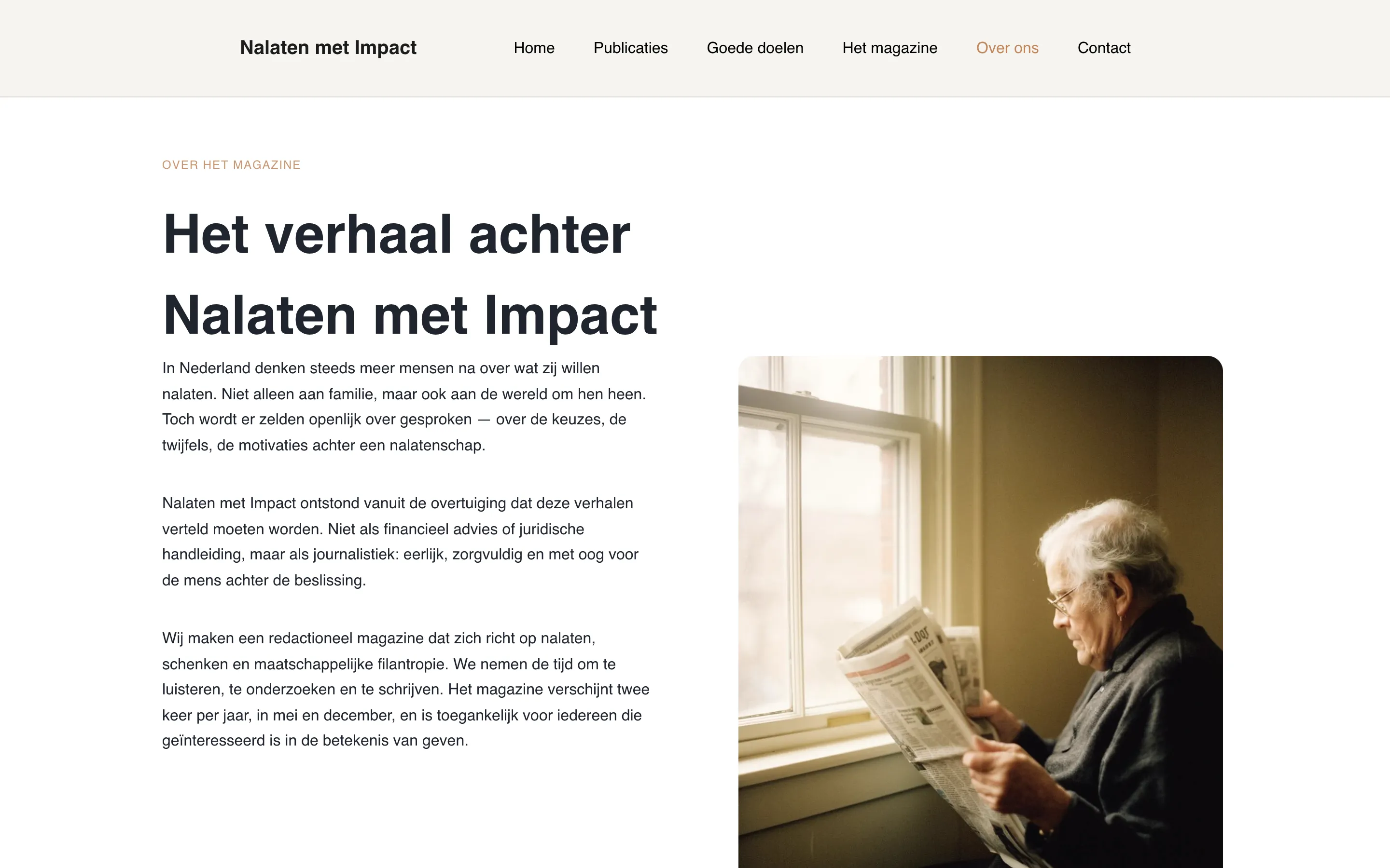 De over-onspagina van Nalaten met Impact