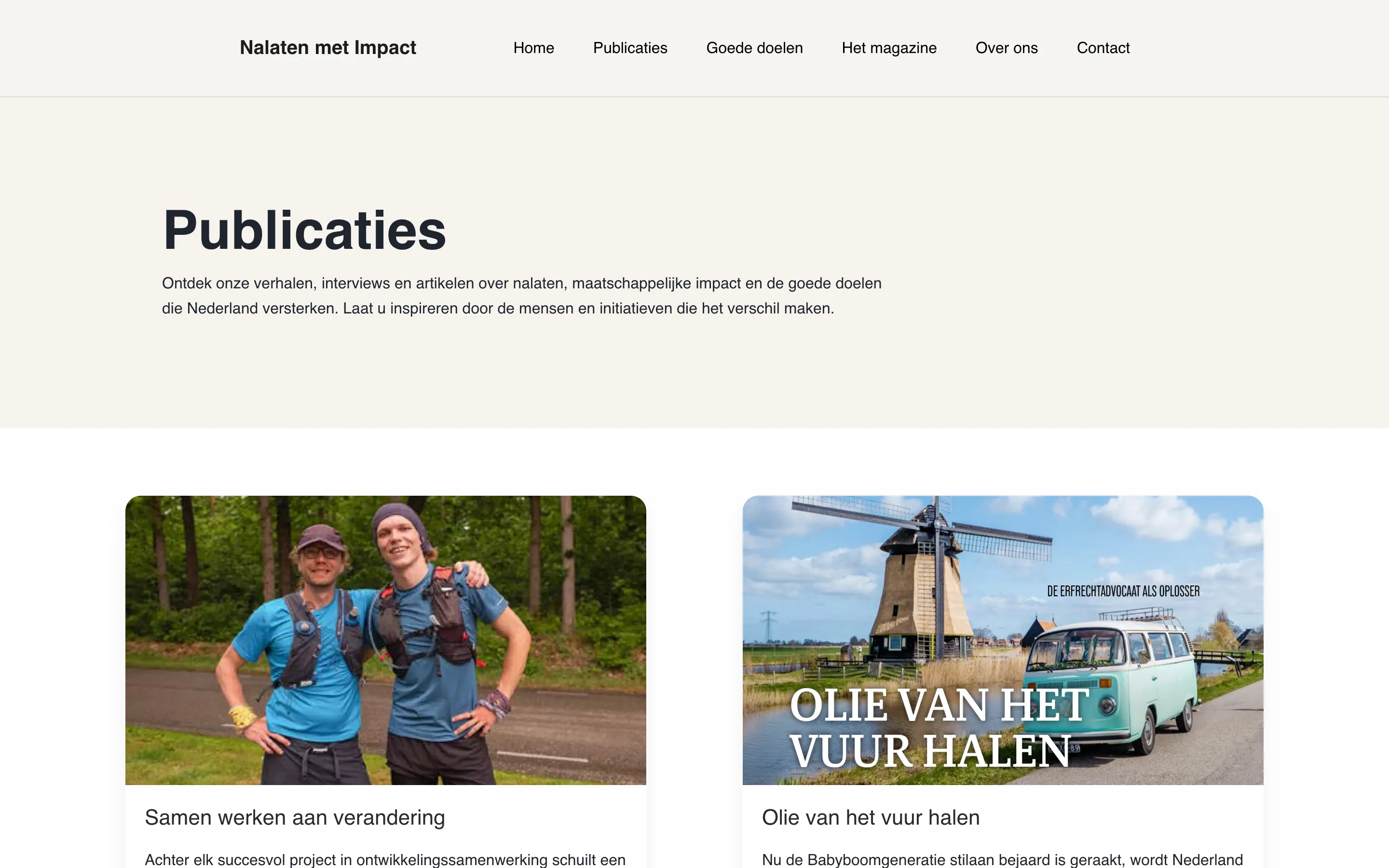 Het publicatie-overzicht van Nalaten met Impact