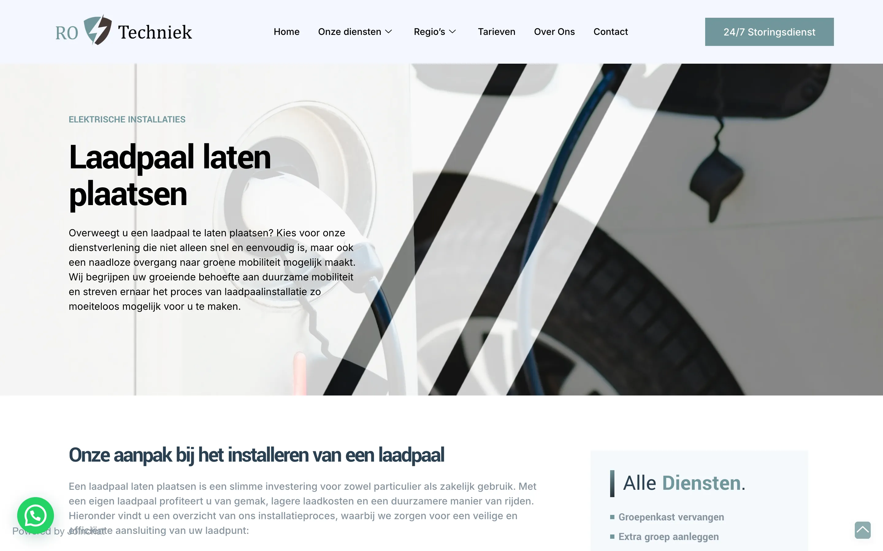 De pagina over het plaatsen van laadpalen, met uitleg over het installatieproces