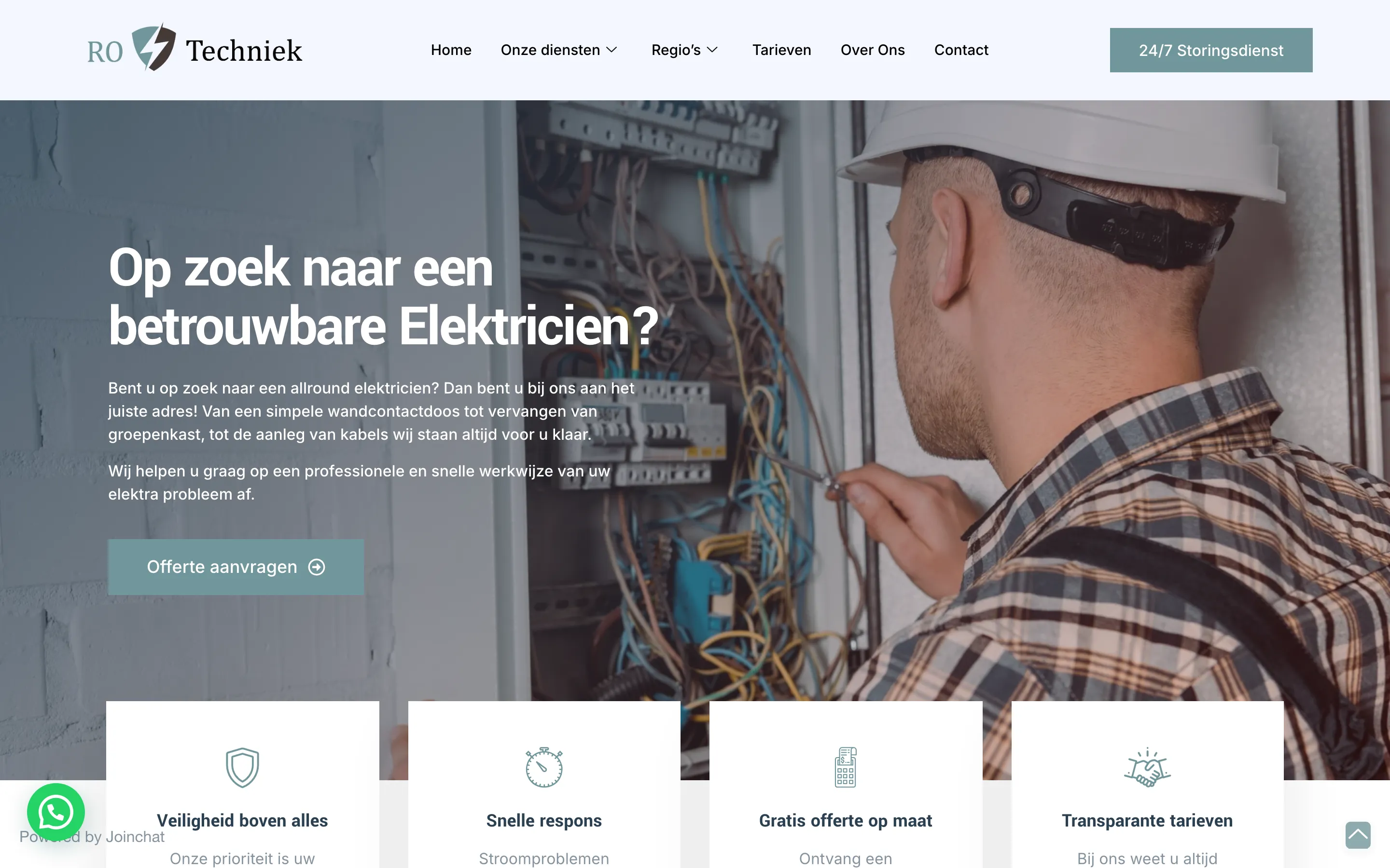 Screenshot van de website van RO Techniek